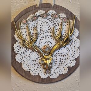 Boho Gold Antler Wall Decor Mixed Media Oddities